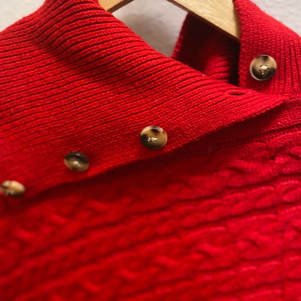 Talbots Split Neck Cable Knit Red Poncho Size XS - Picture 4 of 7